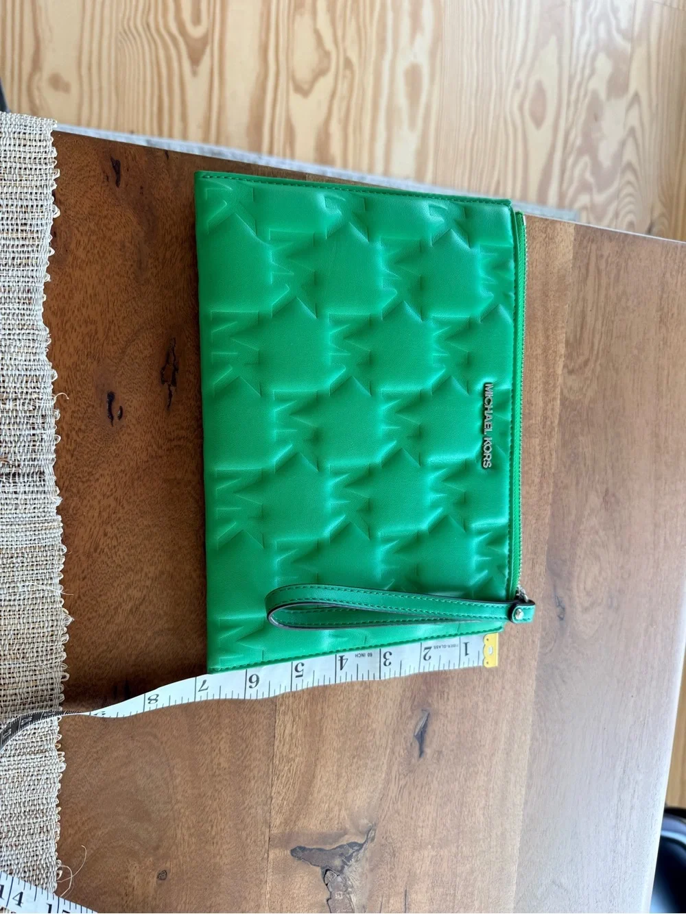 Michael Kors Bright Green Embossed MK Wristlet Clutch
